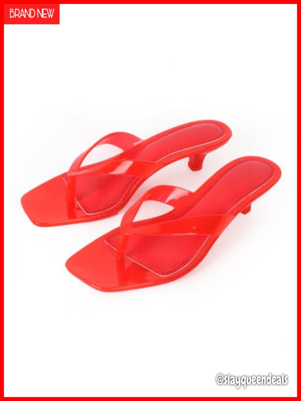 Clear Jelly Kitten Heel Flip Flops Square Open Toe Heeled Sandals